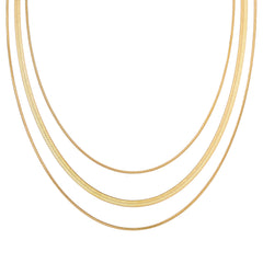 Golden 3-Layer Flat Snake Chain Necklace