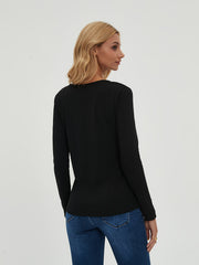 Block Long Sleeve V Neck Pullover Tops Women's Tops