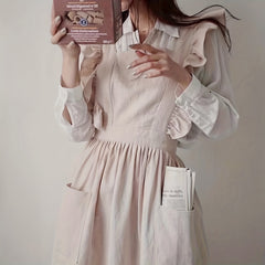 Ruffled Linen Apron X Back Apron with Pockets