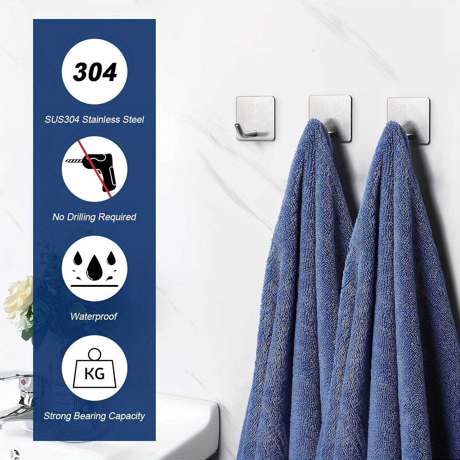 4pcs Stainless Steel Hooks Self adhesive Garage Storage Hooks Minimalist Style