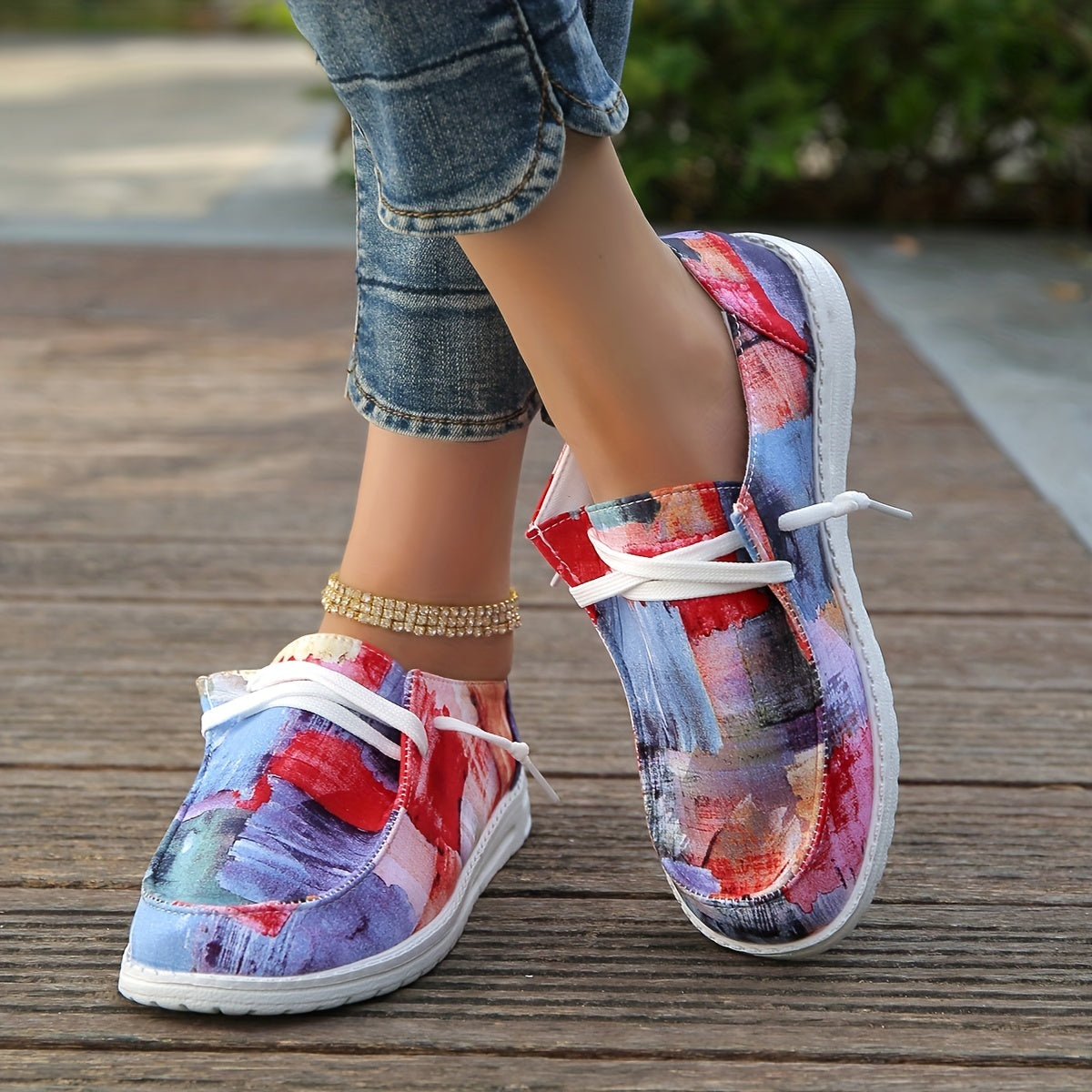 Women's Art Painting Print Canvas Shoes Lace Up Outdoor Lightweight Sneakers