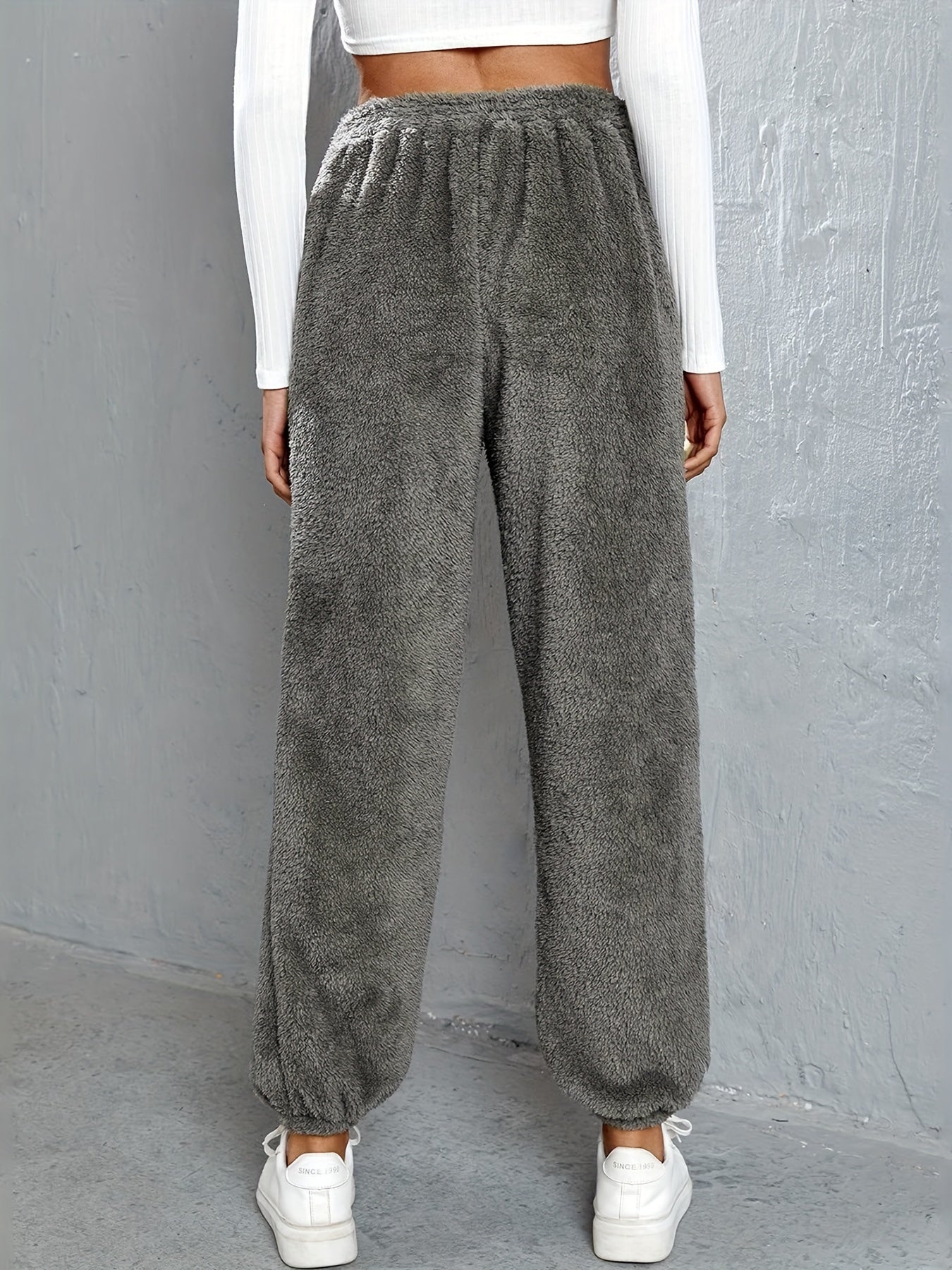  Casual Pants Women's Solid Fleece High Rise Elastic Drawstring Joggers