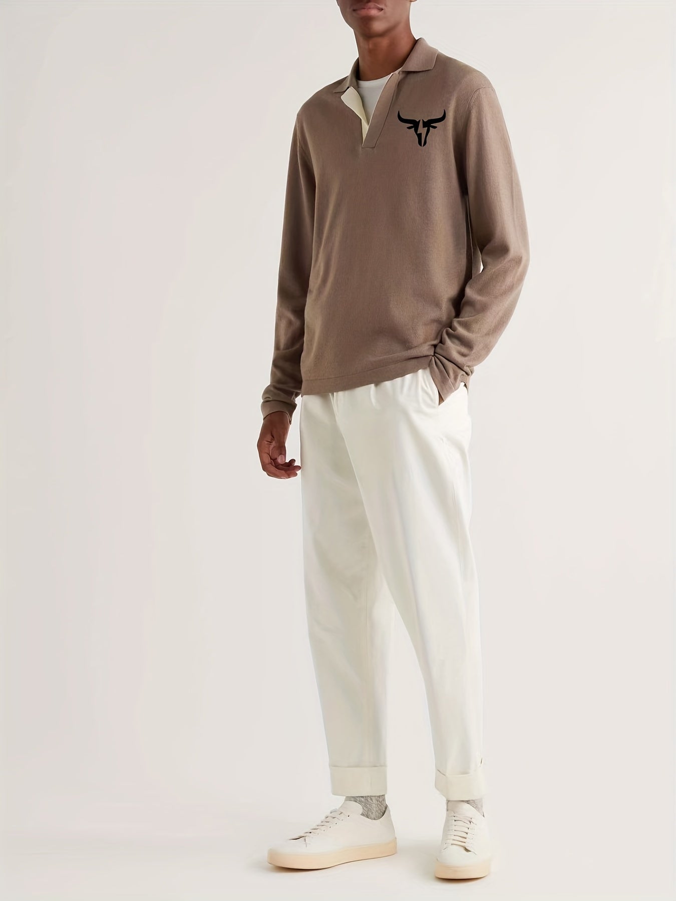 Bull Pattern Knit Polo Shirt Men's Casual Lapel Pullover Sweater