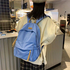 Solid Student Backpack Preppy Style Schoolbag Casual Laptop