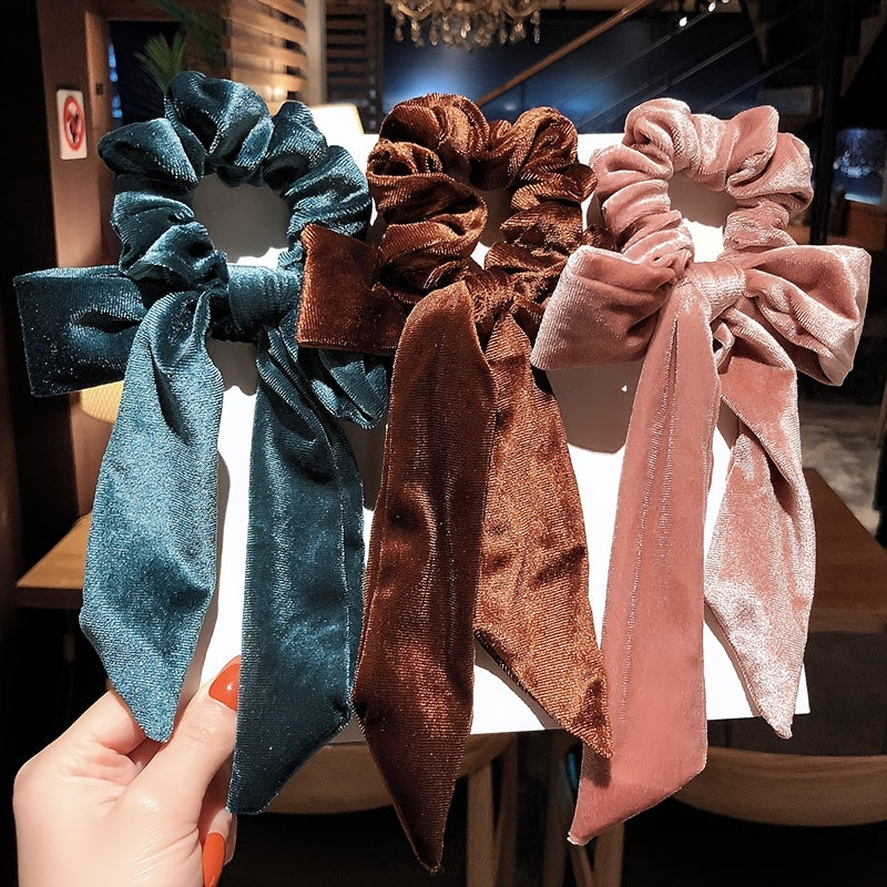 Velvet Long Tail Scarf Scrunchie Bow Knot Elastic Hair Tie Head Rope Hair Access