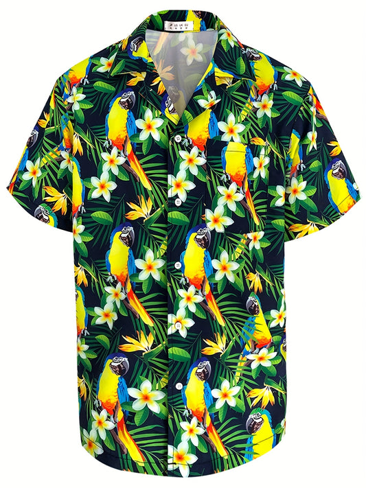 Colorful Parrot Hawaiian Shirt Men s Casual Allover Print Short Sleeve Shirt