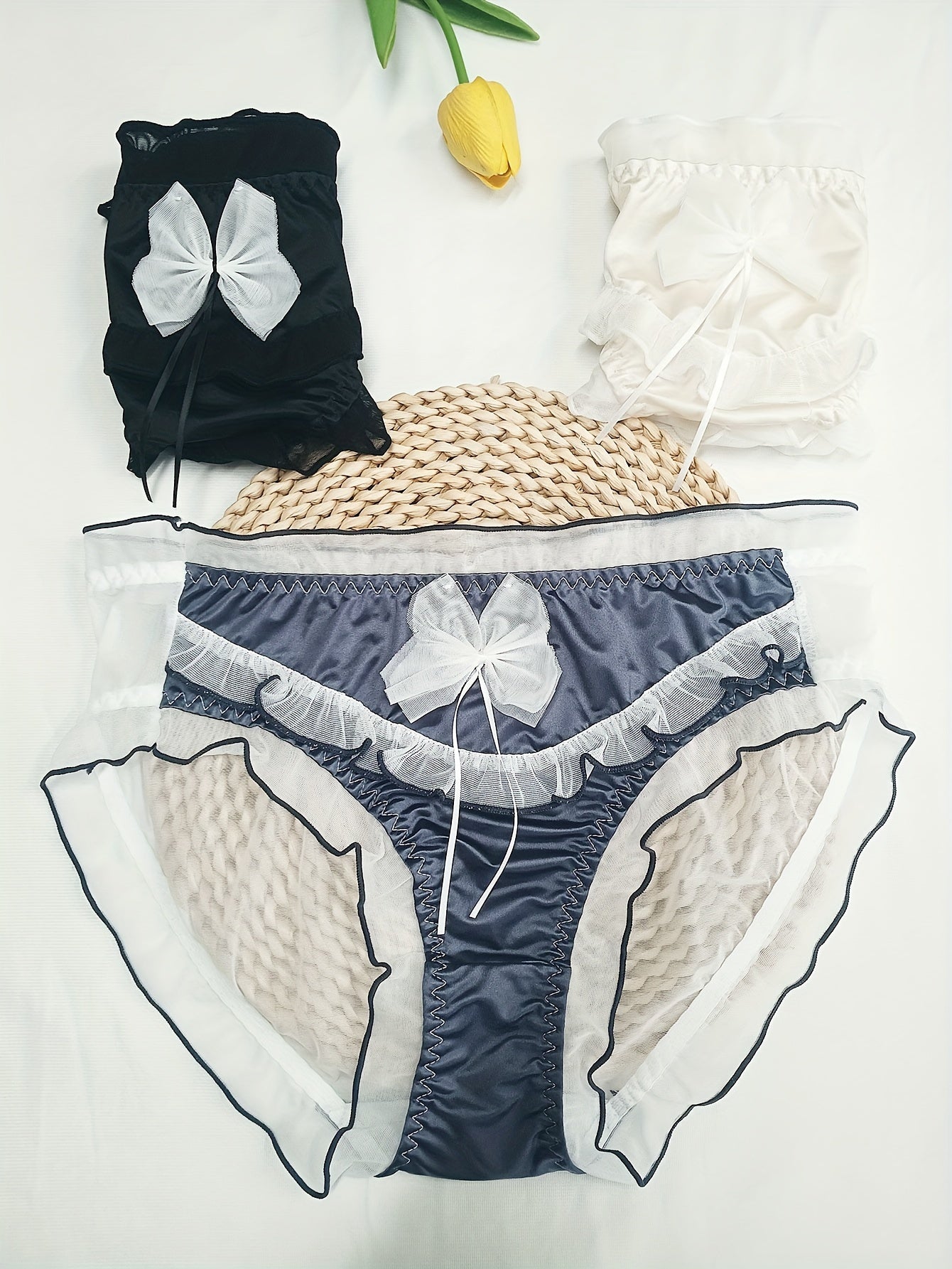 3pcs Contrast Mesh Briefs Comfy & Breathable Intimates Panties