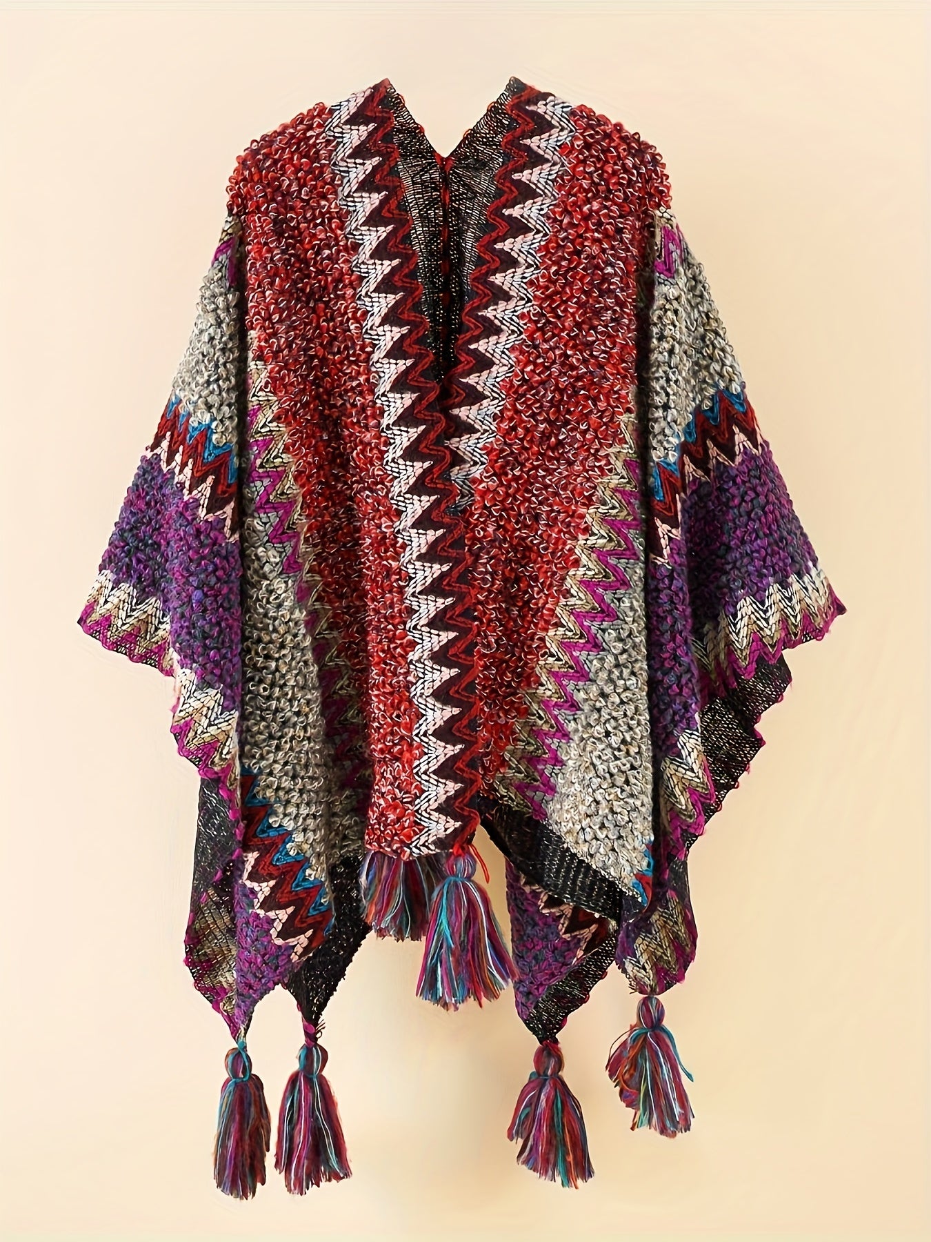  Boho Cover Up Chevron Pattern Tassel Open Front Cap