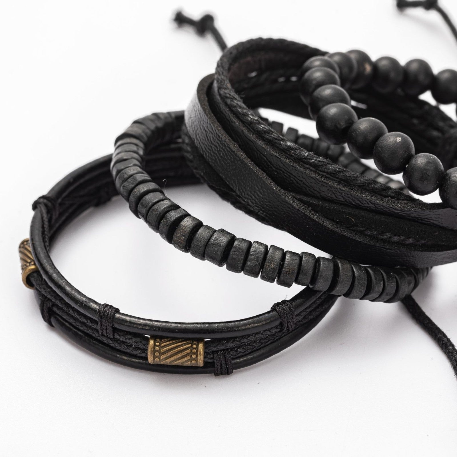 4PC Men's Leather Bracelet Set