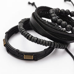 4PC Men's Leather Bracelet Set