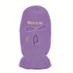 Gothic Letter Embroidery Balaclava 3 Hole Knitted Ski Mask