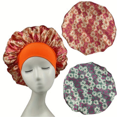 Milk Silk Wide Brim Bonnet Daisy Printed Satin Ladies Hair Cap