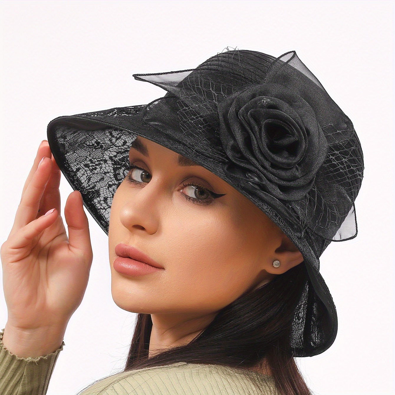Flower Derby Hat Mesh Breathable Bucket Hat Women Church Hats