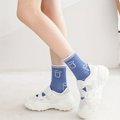 3 Pairs Bear & Plaid Print Socks Comfy & Mid Tube Socks Women's Stockings