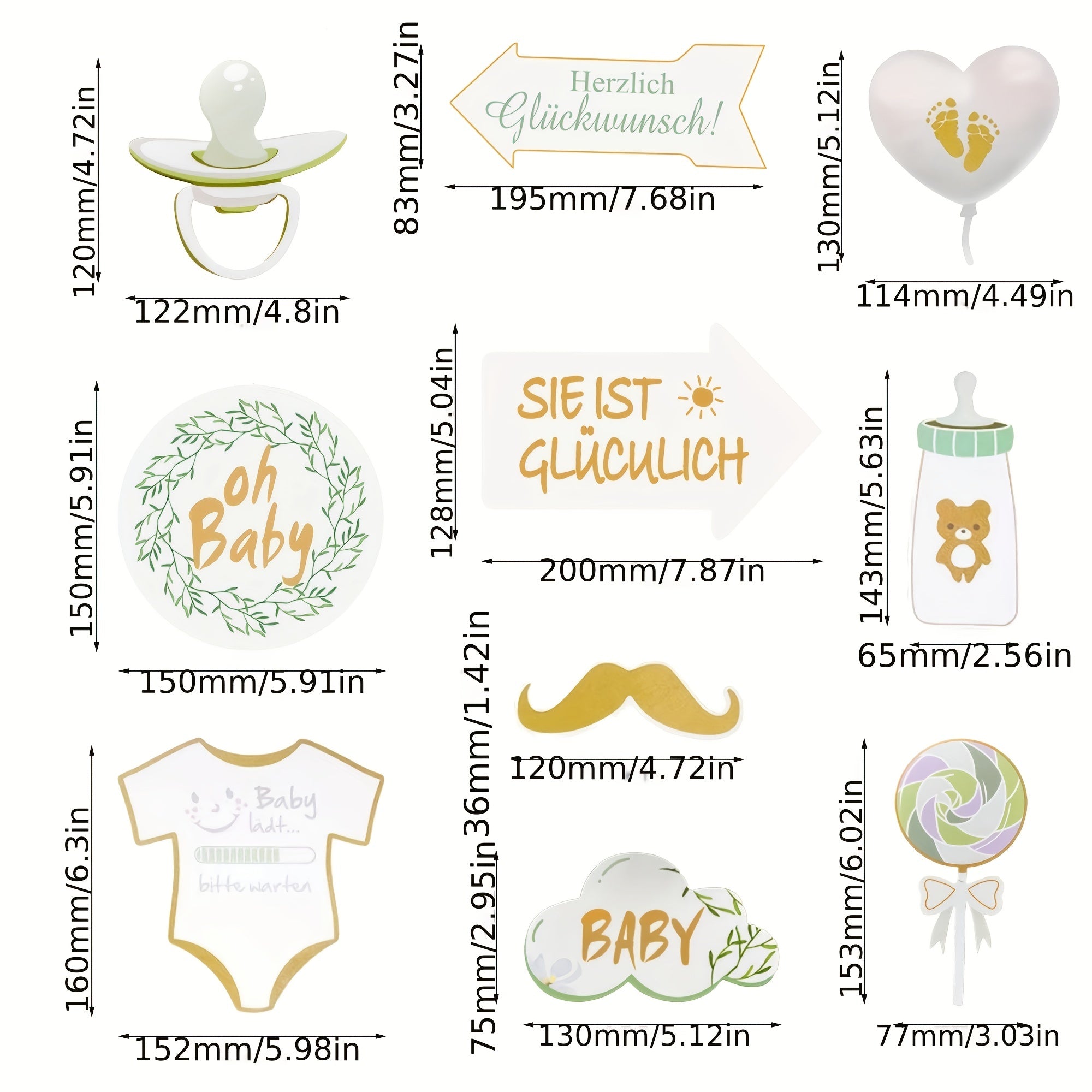 Golden Glitter Baby Shower Photobooth Prop Set