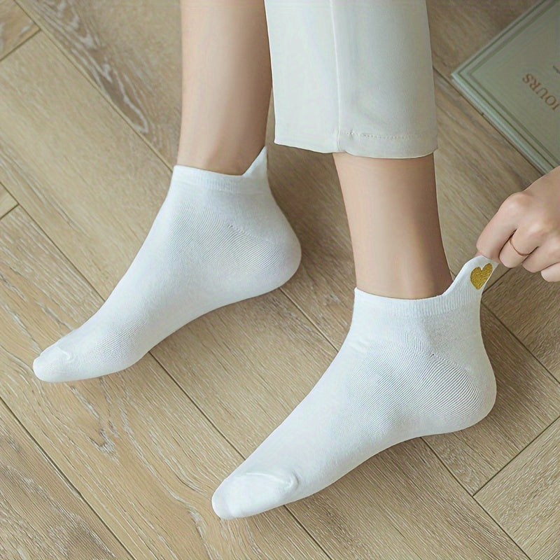 10 Pairs Heart Embroidery Low Cut Ankle Socks Women's Stockings
