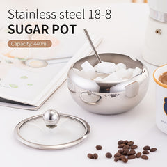 1pc Seasoning Container Sugar Bowl With Lid Stainless Steel Sugar And Cream Jar
