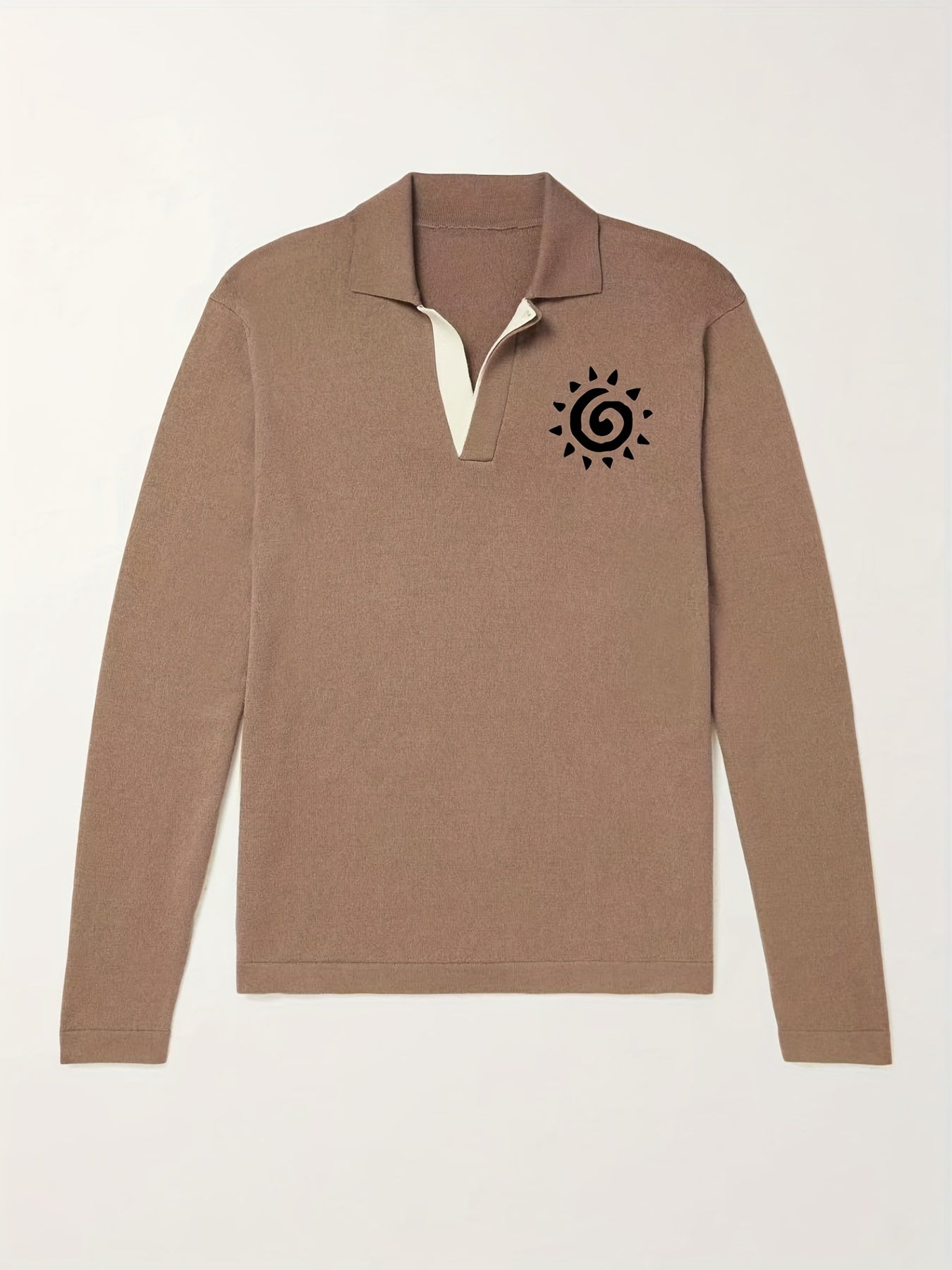 Sun Pattern Knit Polo Shirt Men's Casual Lapel Middle Stretch