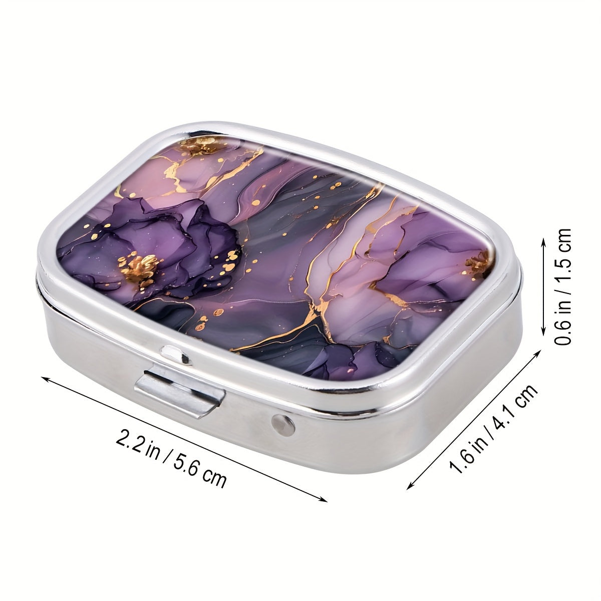 Purple/Gold Marble Pill Organizer 2-Compartment Portable Medicine Case