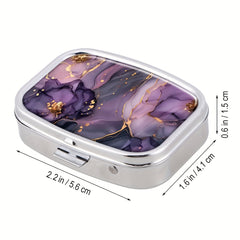 Purple/Gold Marble Pill Organizer 2-Compartment Portable Medicine Case