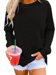 Solid Crew Neck Pullover Sweatshirt for Women