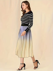  Ombre Print Elastic Waisted Pleated A line Skirt