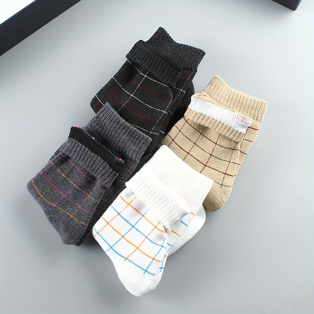 4 Pairs Plaid Crew Socks Soft Mid Tube Women's Stockings