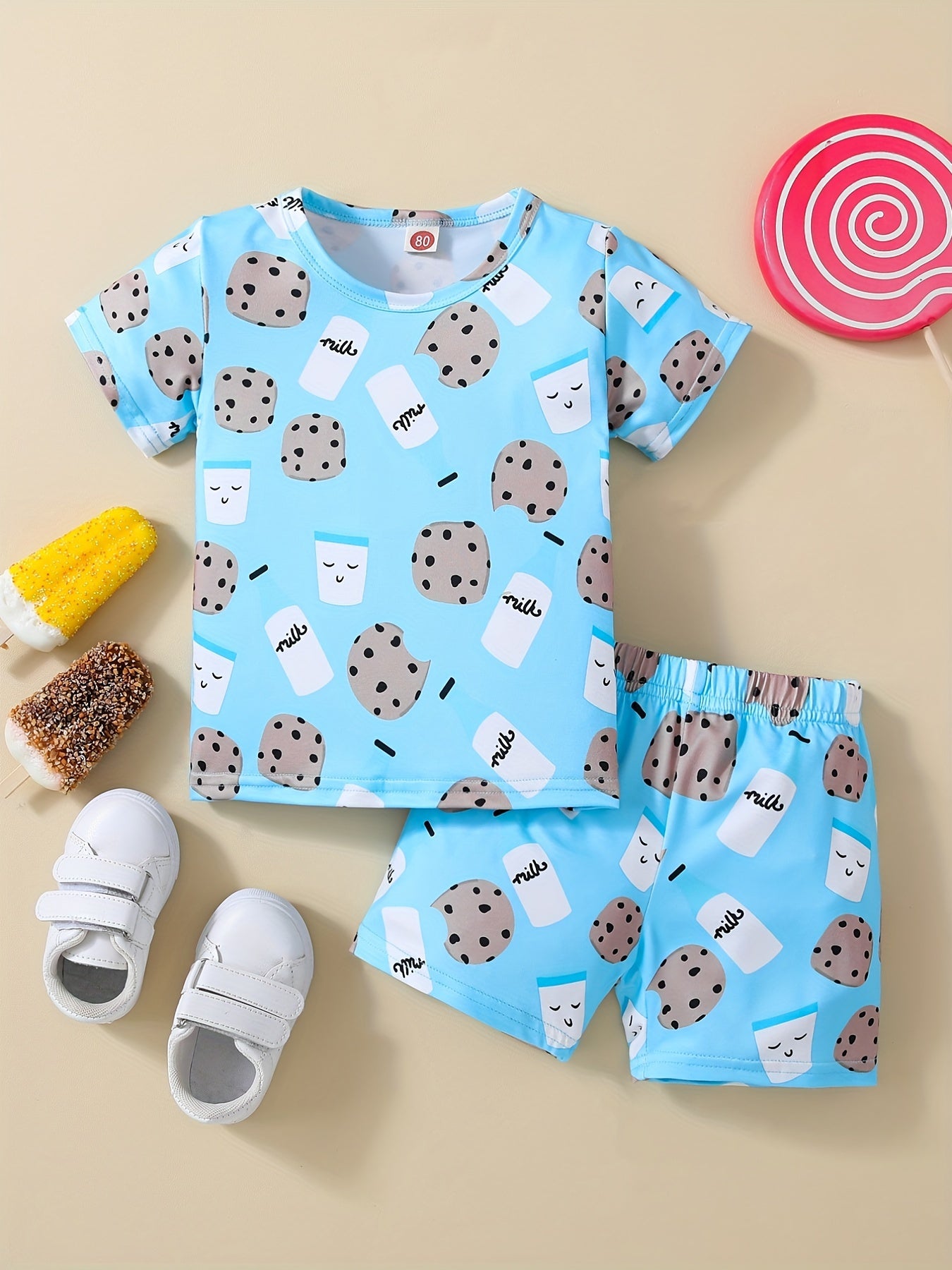 Boys Cartoon Biscuit And Milk Outfit Shorts & T shirt Short Sleeves