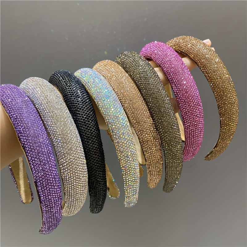 Rhinestone Wide Head Hoop Padded Headband for Women Girls