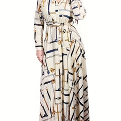  Women's Chain Print Maxi Shirt Dress