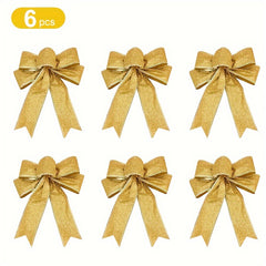 6pcs 7.87IN Christmas Golden Bow Knot Set for Gift Boxes & Tree Wreaths