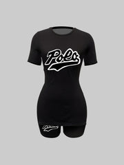 Retro Print Two Piece Set Short Sleeve T Shirt & Shorts