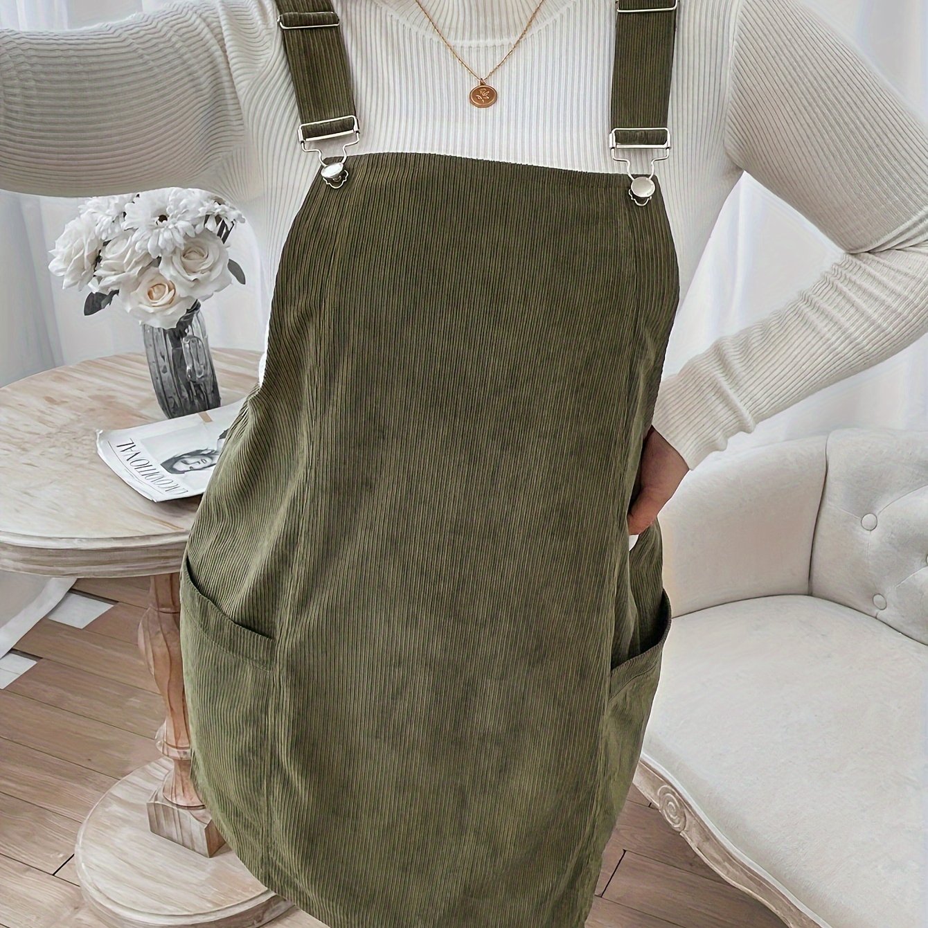  Corduroy Overall Dress with Adjustable Straps