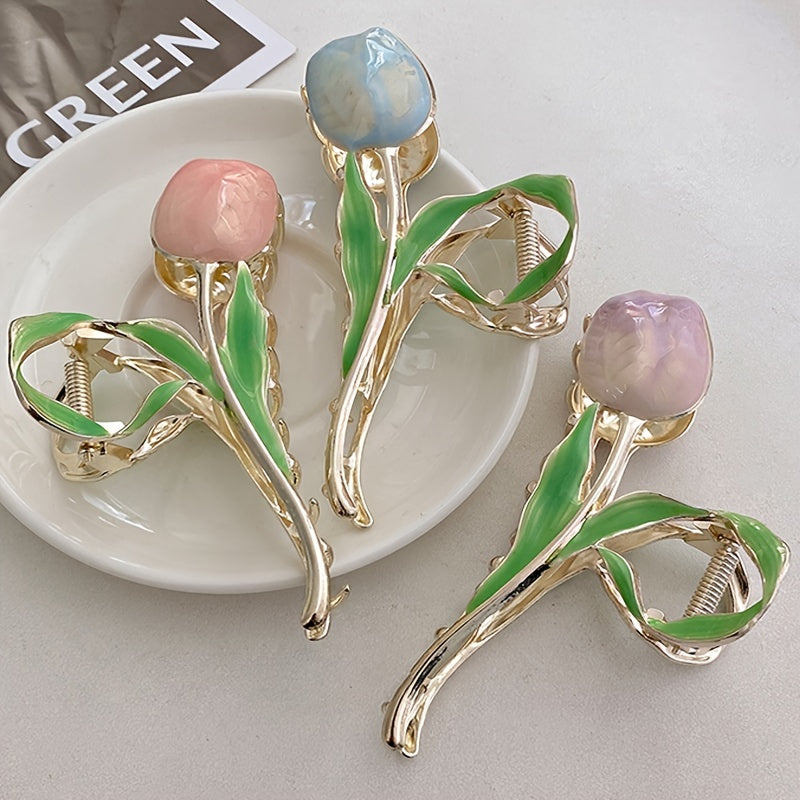 Tulip Large Claw Clip Flower Updo Hairpin Leaf Hair Clip