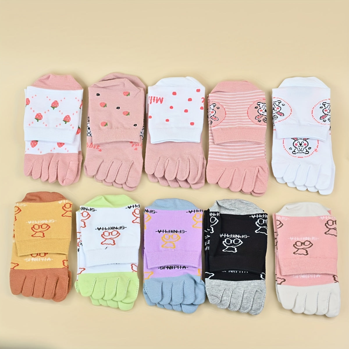 10 Pairs Cartoon Animal Print Socks Women's Stockings