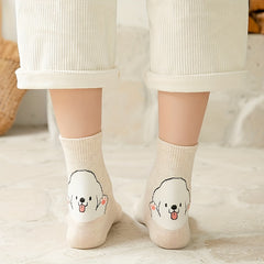 5 Pairs Cartoon Dog Print Socks Women's Stockings & Hosiery