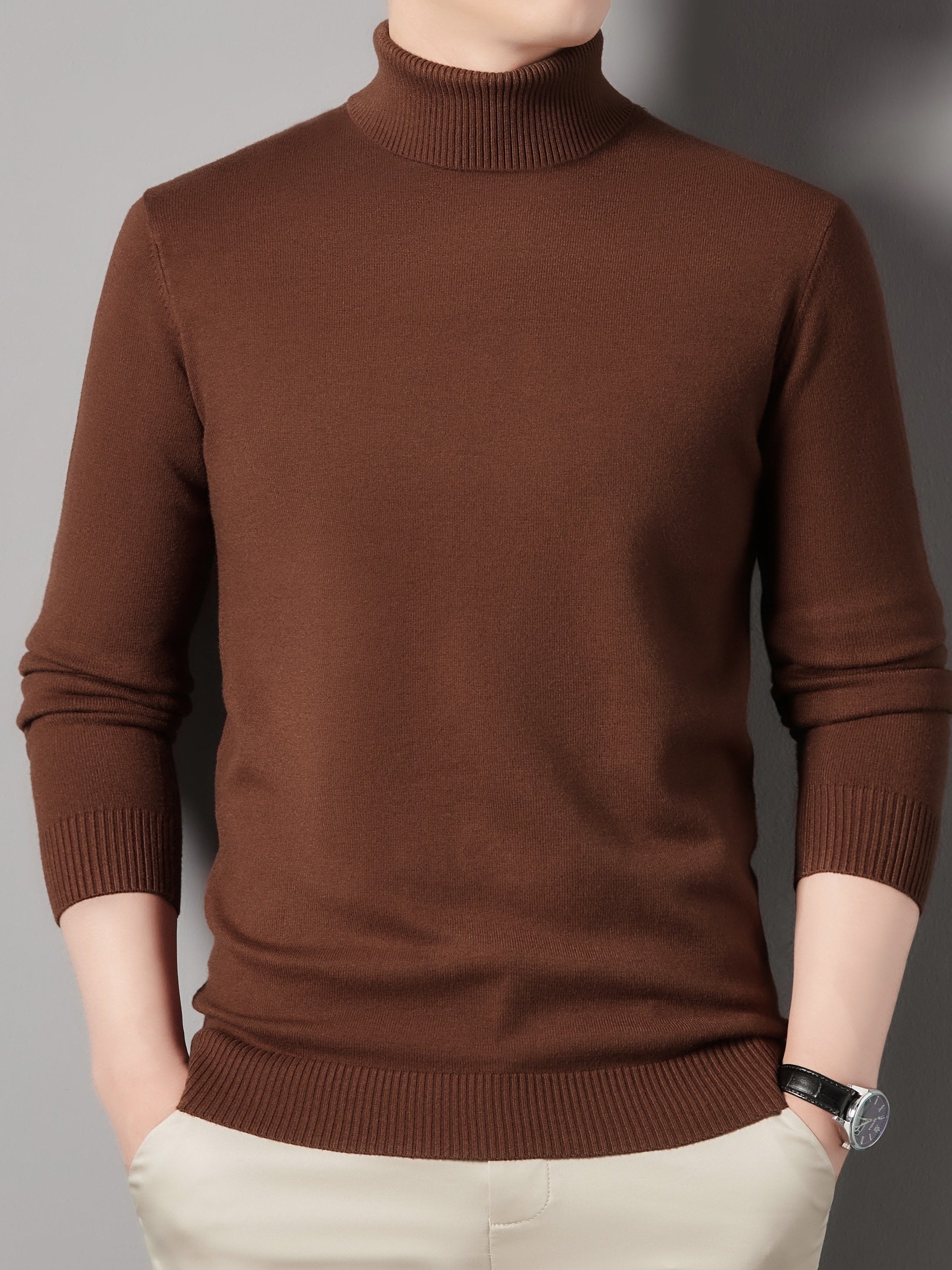 Men's Turtle Neck Knit Sweater Warm Solid Pullover for Fall Winter