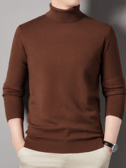 Men's Turtle Neck Knit Sweater Warm Solid Pullover for Fall Winter