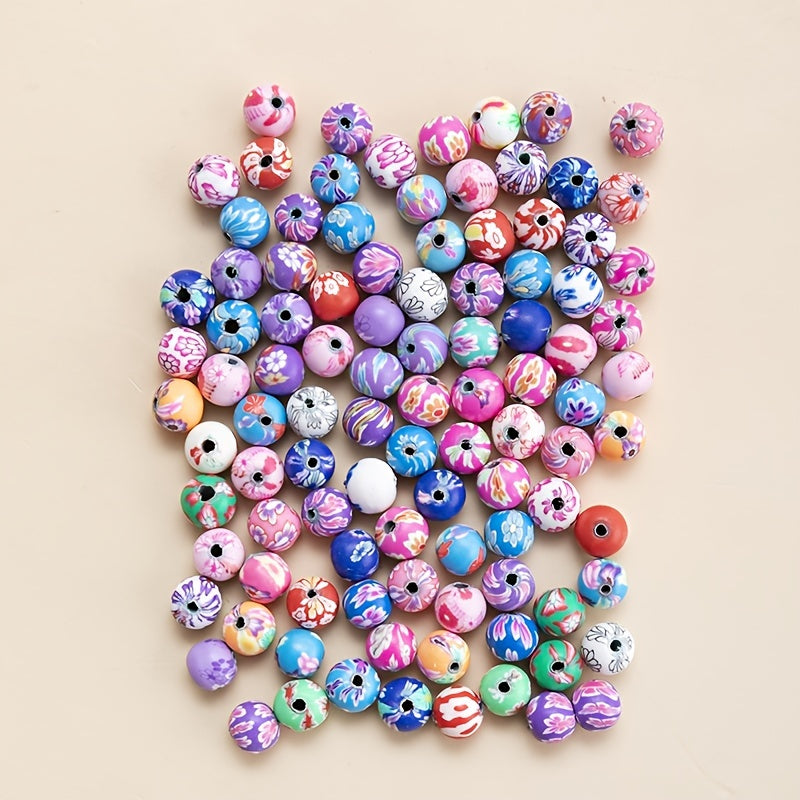 50pcs 8mm Polymer Clay Beads Round Spacer Flower Beads For Jewelry Making