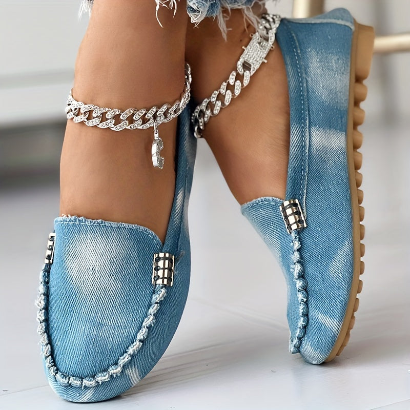 Women's Denim Flat Loafers Slip On Low Top Shoes