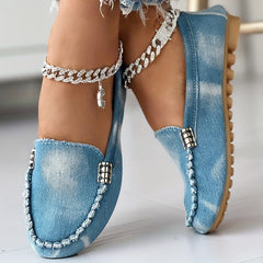 Women's Denim Flat Loafers Slip On Low Top Shoes