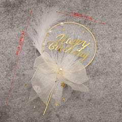 Feather Cake Insert Flag for Birthday Decor