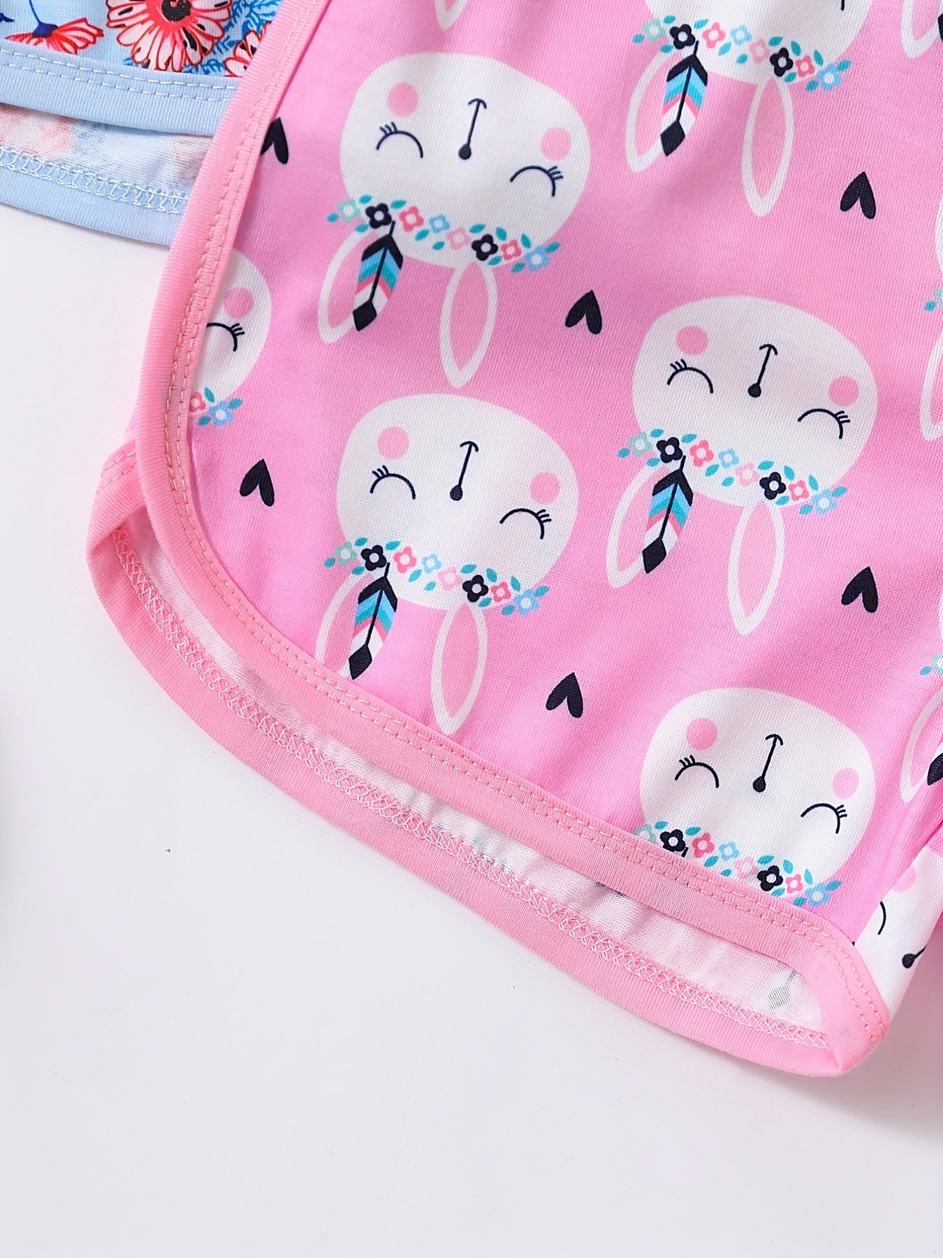 3pcs Toddler Girls Fish Scales & Rabbits Flowers Elastic Waist Track Shorts