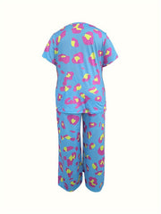  Leopard Print Tee & Pants Loungewear Set