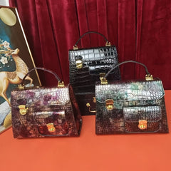 Crocodile Suede Handbag for Women Crossbody Pocket Briefcase