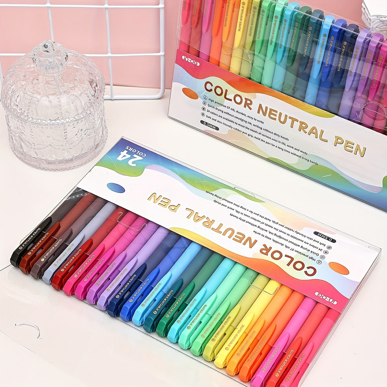 24pcs Colored Gel Pens for Note Taking Quick Drying Retractable Fine Point 0 5mm