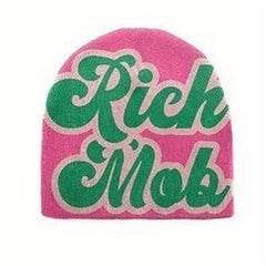 Letter Rich Jacquard Y2K Beanie Candy Hip Hop Knit Hat Warm