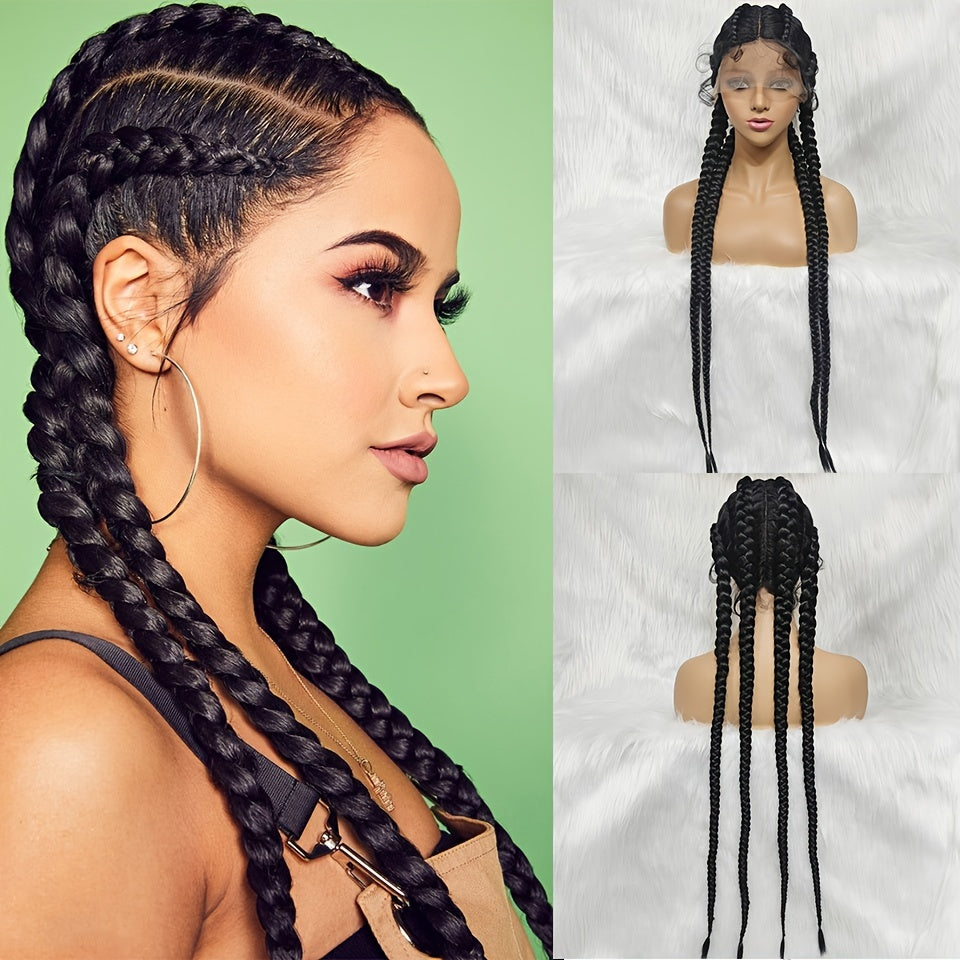 Long Box Cornrow Braided Lace Front Wig Synthetic With Baby Hair