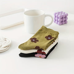 6 Pairs Floral Print Mid Tube Socks Women's Stockings