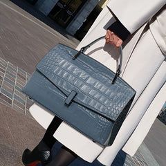Crocodile Embossed Leather Handbag: Convertible Shoulder & Handbag